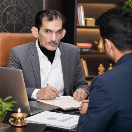 Astrology for Entrepreneurs. Indian entrepreneur taking Vedic astrology consultation before starting a new business